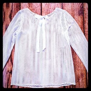 Laundry White Lace-Sheer Blouse with back tie